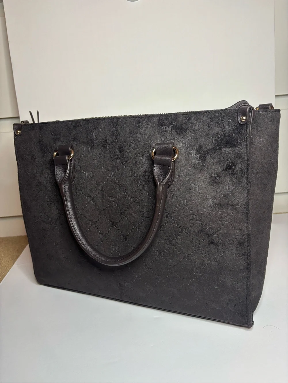 Juicy Couture Black Tote with Brown and Cream Center Stripe